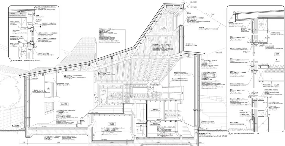 Plano arquitectónico en corte con cotas y especificaciones para cuantificar la obra